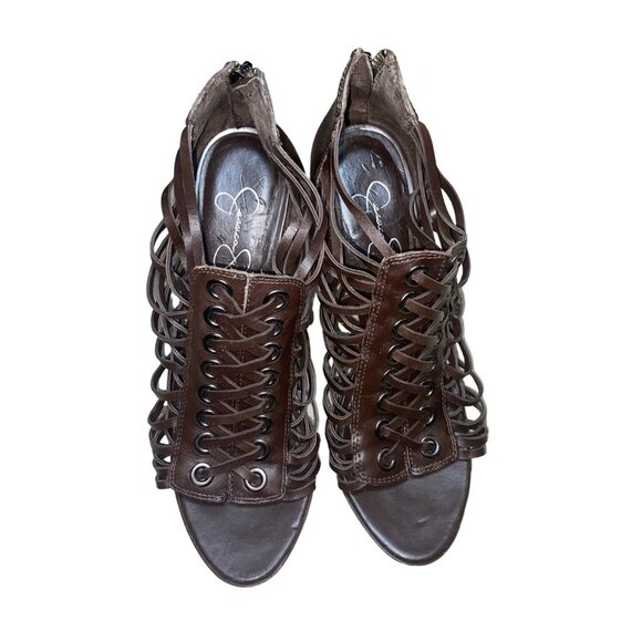 Jessica Simpson Birdy Platform Lace Up Brown Leather High Heels Size 8 - Picture 5 of 11